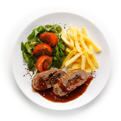 Stuffed meat with french fries