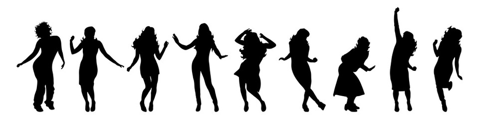 Vector silhouette of woman on white background.