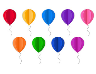 illustration with paper colored balloons on white background