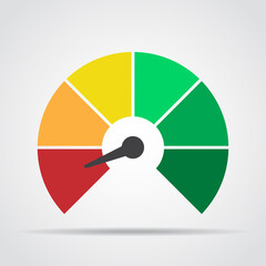 Obraz premium Speedometer icon. Colorful infographic gauge element with shadow. Vector illustration