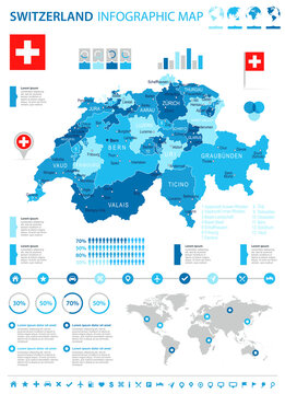 Switzerland - map and flag - infographic illustration