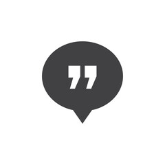Quotation icon in black on a white background. Vector illustration