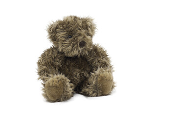 teddy bear sitting isolated on white background