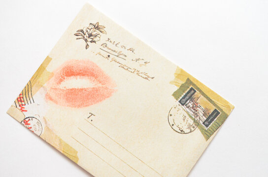 Envelope with kiss from lips Message from the enamored girl.