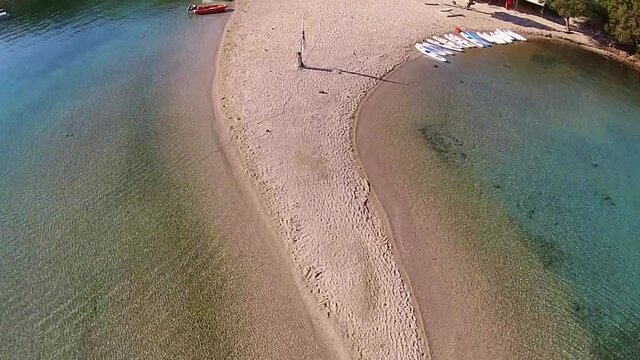 Aerial drone video of turquoise color beaches in Sivota, Epirus, Greece