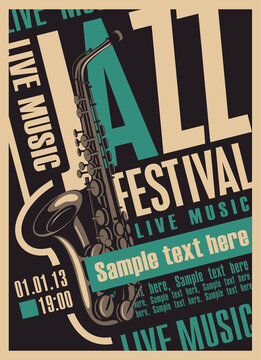 vector poster for a jazz festival live music with a saxophone and place for text in retro style