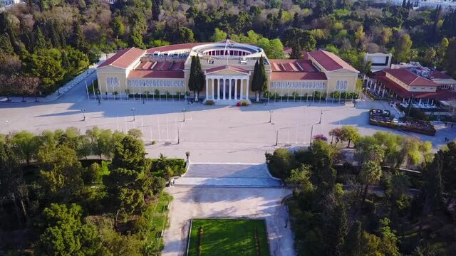 Aerial drone video of Zappeion in Athens historic center, Attica, Greece
