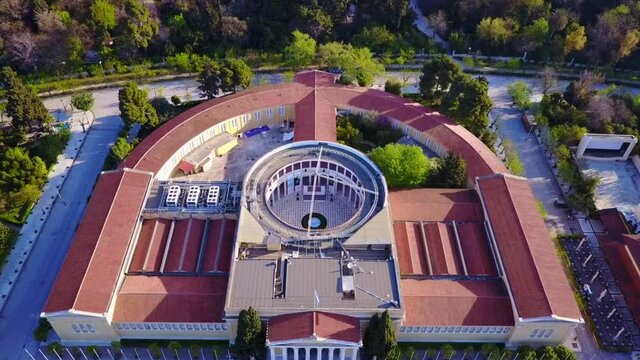 Aerial drone video of Zappeion in Athens historic center, Attica, Greece