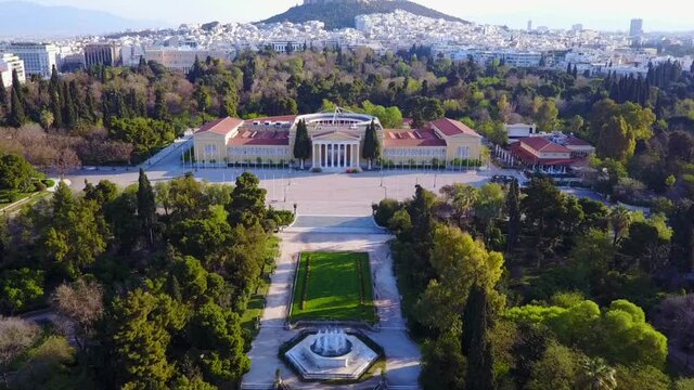 Aerial drone video of Zappeion in Athens historic center, Attica, Greece