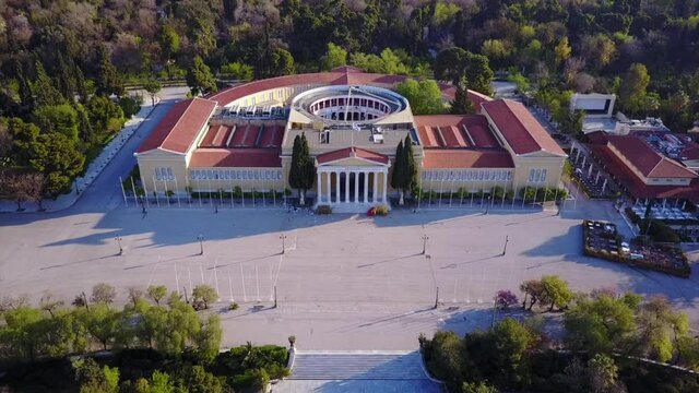 Aerial drone video of Zappeion in Athens historic center, Attica, Greece