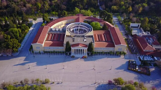 Aerial drone video of Zappeion in Athens historic center, Attica, Greece
