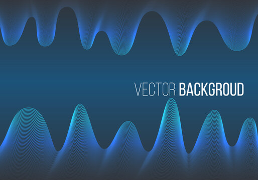 Dark blue background with waves and text. Vector