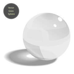 Vector glass sphere isolated on white background. Realistic 3D glass ball with glares and shadows. Vector illustration.