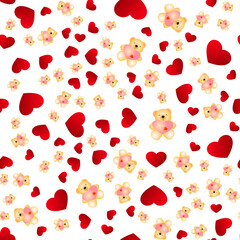 Seamless pattern with hearts and bears