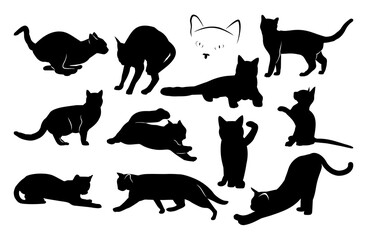 set of black cat silhouettes. vector image