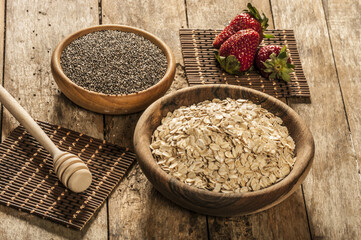 Oatmeal with chia seeds. Bowl of cereal.