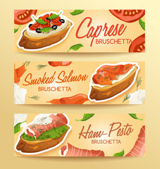 Set of Bruschetta : Delicious Italian appetizer : Vector Illustration