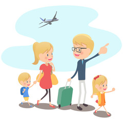Obraz premium 旅行する家族 背景あり