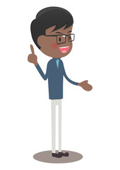 身振り手振りで説明する男性　横向き