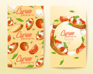 Set of Bruschetta : Delicious Italian appetizer : Vector Illustration