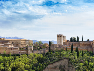 Fototapeta na wymiar View of the Alhambra Palace from the hill of city in Granada, Spain