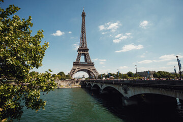 Long bridge across the Seine to the Eiffel Tower