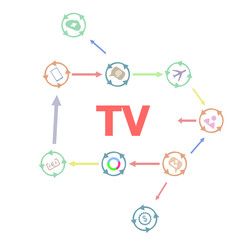 Text Tv. Business concept . Linear Flat Business buttons. Marketing promotion concept. Win, achieve, promote, time management, contact