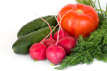 Assorted whole vegetables isolated on white background