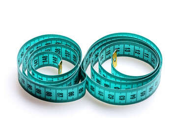 Circles made of cyan measuring tape, isolated on white background