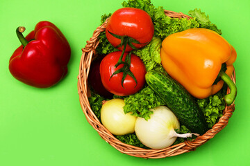 bio fresh vegetables concept, vegetables, lettuce, tomatoes, onions, peppers, cucumber