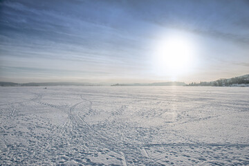 Landscape, winter morning Ladoga lake, Russia.