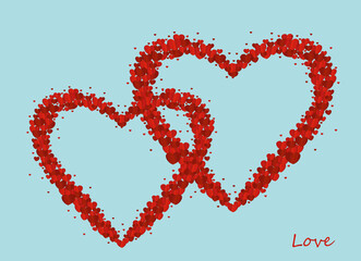 The composition of two red hearts. Valentine's Day. Greeting card