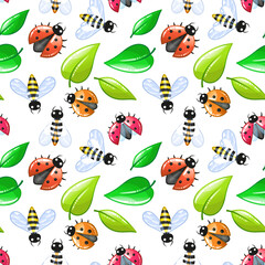 ladybug and bee - seamless cartoon background