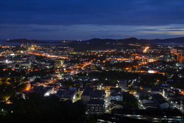 Fototapeta na wymiar viewpoint on hill see to phuket town in night time, phuket Thailand
