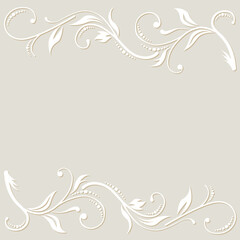 White floral background.