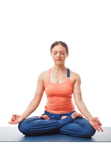 Fototapeta premium Woman meditating in yoga asana Padmasana Lotus pose