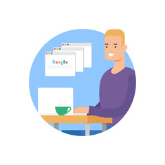Vector illustration of a man working on laptop