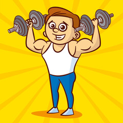 Young man in white undershirt with dumbbells