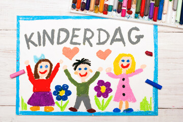 Obraz na płótnie Canvas Colorful drawing: Children's day card with Holland words: Children's Day