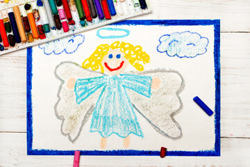 Coloful drawing: Beautiful angel with curly hair