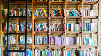 Bookshelf and stairs.