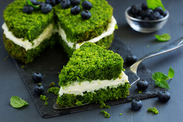 Beautiful green cake with spinach and butter cream. Turkish cuisine