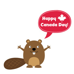 Happy Canada Day card with a cute beaver © lattesmile