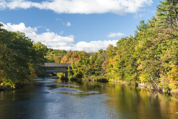 Fall foliage covered bridge Henniker New Hampshire