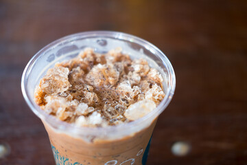 Close up cold coffee drink with ice