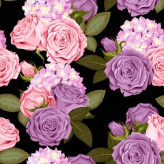 Beautiful roses and hydrangea seamless