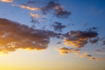 Fiery, orange and red colors sunset sky as background