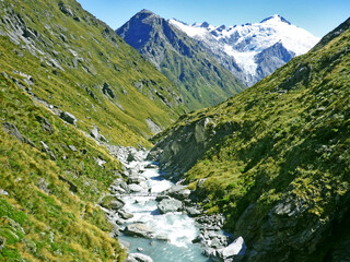 Fototapeta na wymiar Trekking between Rees and Dart river in Mt. Aspiring national park, New Zealand