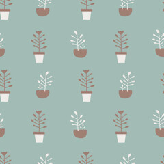 Seamless pattern with plants, flowers. Vector illustration.