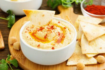 homemade hummus with pita crisps.